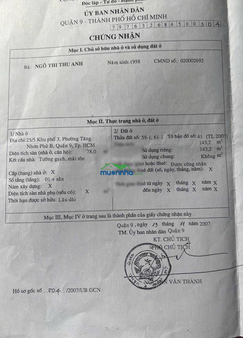 Nhà hẻm đường 7a tăng nhơn phú b, quận 9 (tp. thủ đức), 7x20,5, full thổ cư, 5.95 tỷ - 4