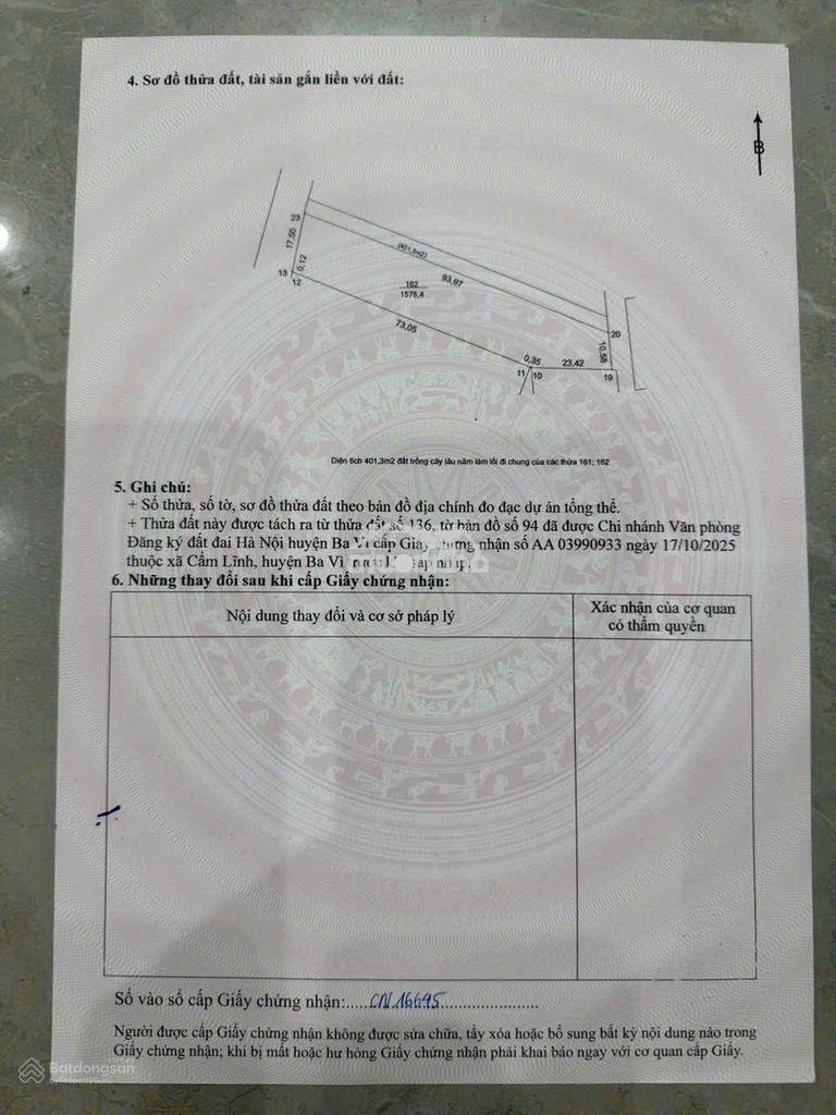 Bán 2 lô đất 3 mặt tiền sẵn sổ view hồ cẩm lĩnh-ba vì