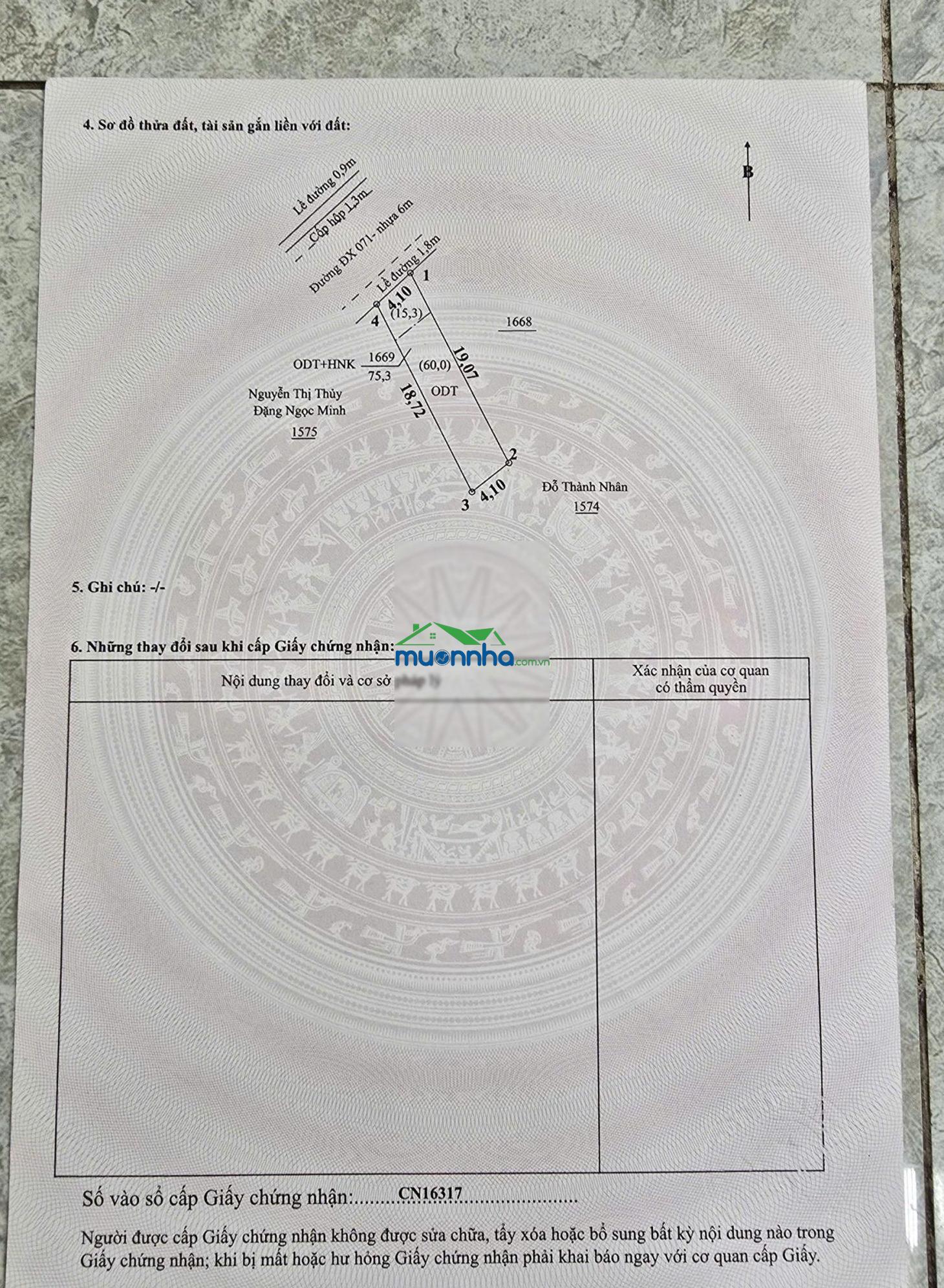 Định hoà - mặt tiền kinh doanh dx071 giá chỉ 1tỷ950tr nhựa 8m thông - dt: 4.1x19m thổ cư 60m2 - 4