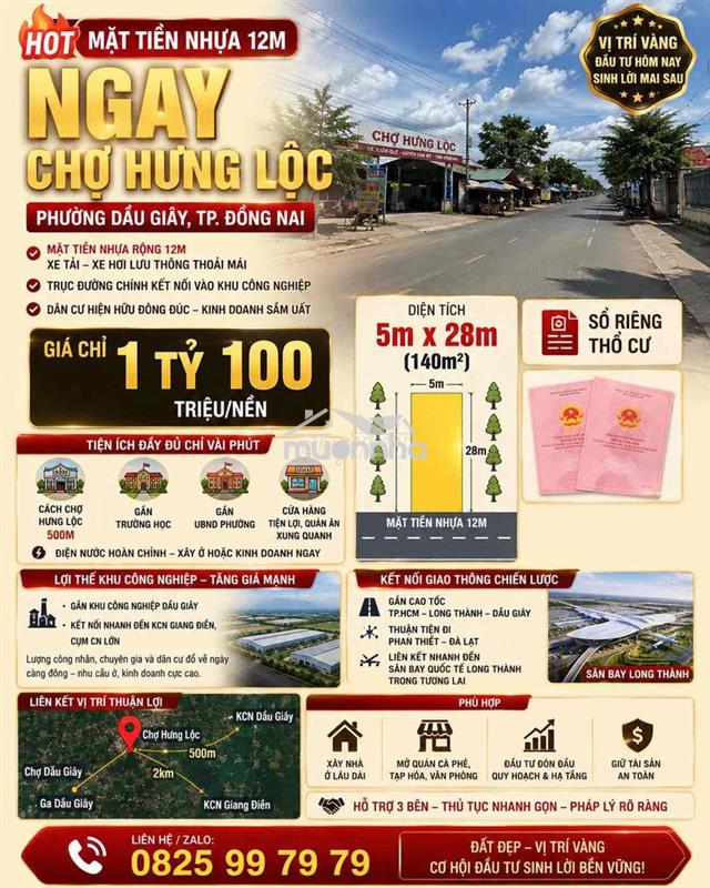 Bán đất mặt tiên kinh doanh hưng lộc  gần khu công nghiệp dầu giây