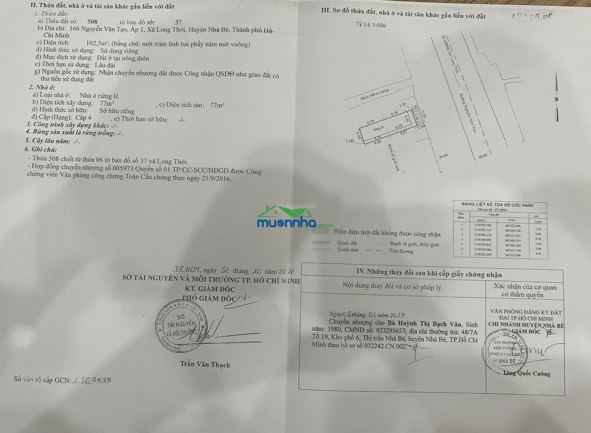 Chính chủ bán nhà mặt tiền nguyễn văn tạo 102.5m2