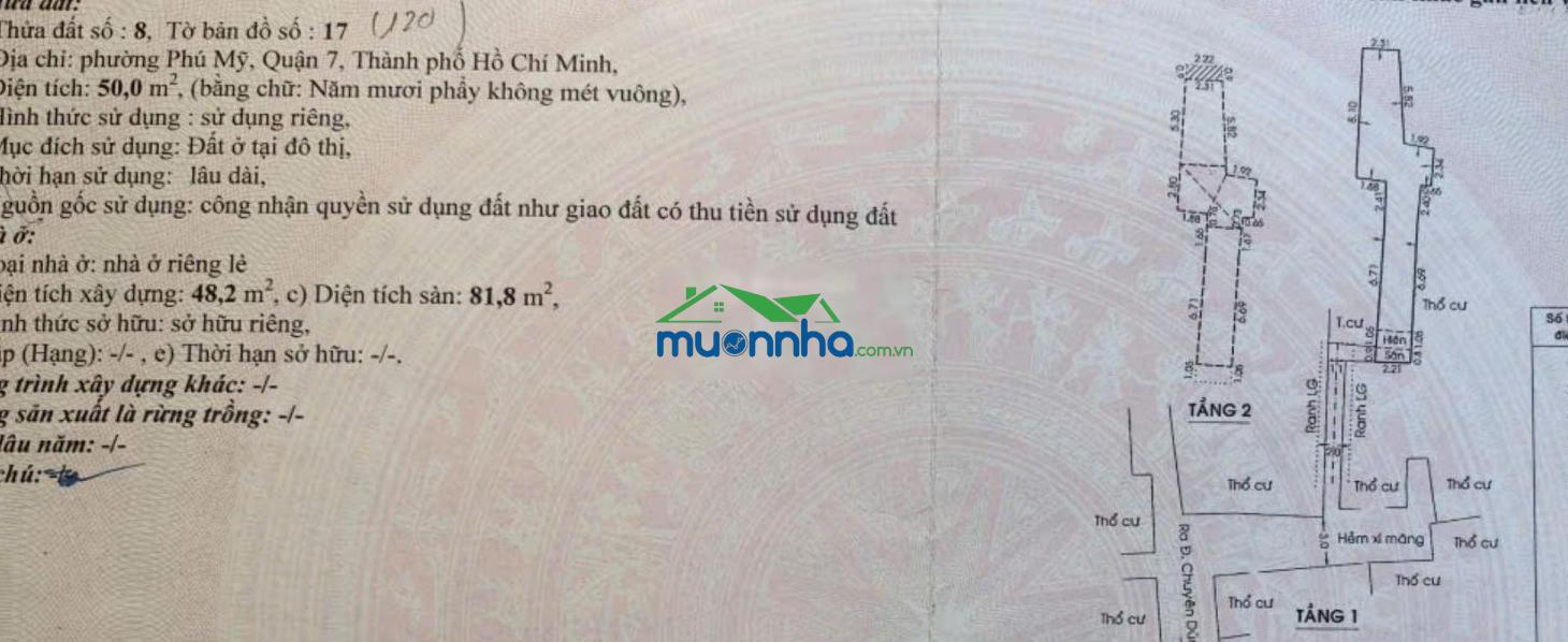 Bán nhà đường chuyên dùng 9, phường phú mỹ, quận 7, dt: 50m2, giá: 3,1tỷ - 3