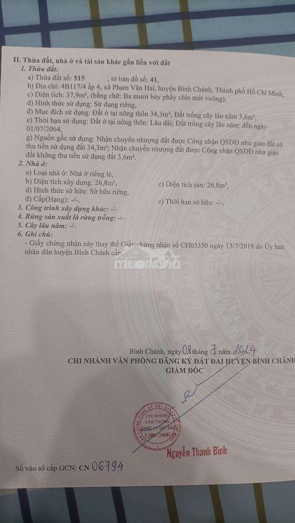 Bán nhà bình chánh giá rẻ 1,3tỏi