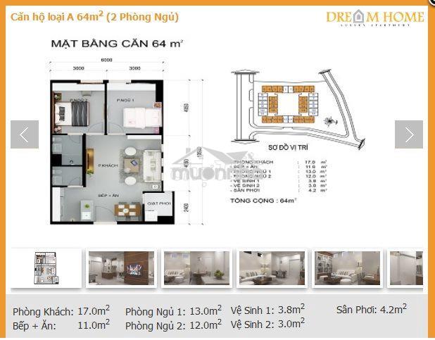 Căn hộ quận gò vấp 64.5m² 2pn, 2 wc, cc dreamhome
