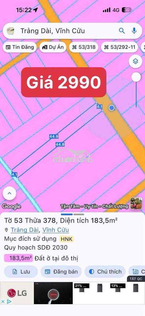 Bán lô đất sổ riêng thổ cư dài 45 mét