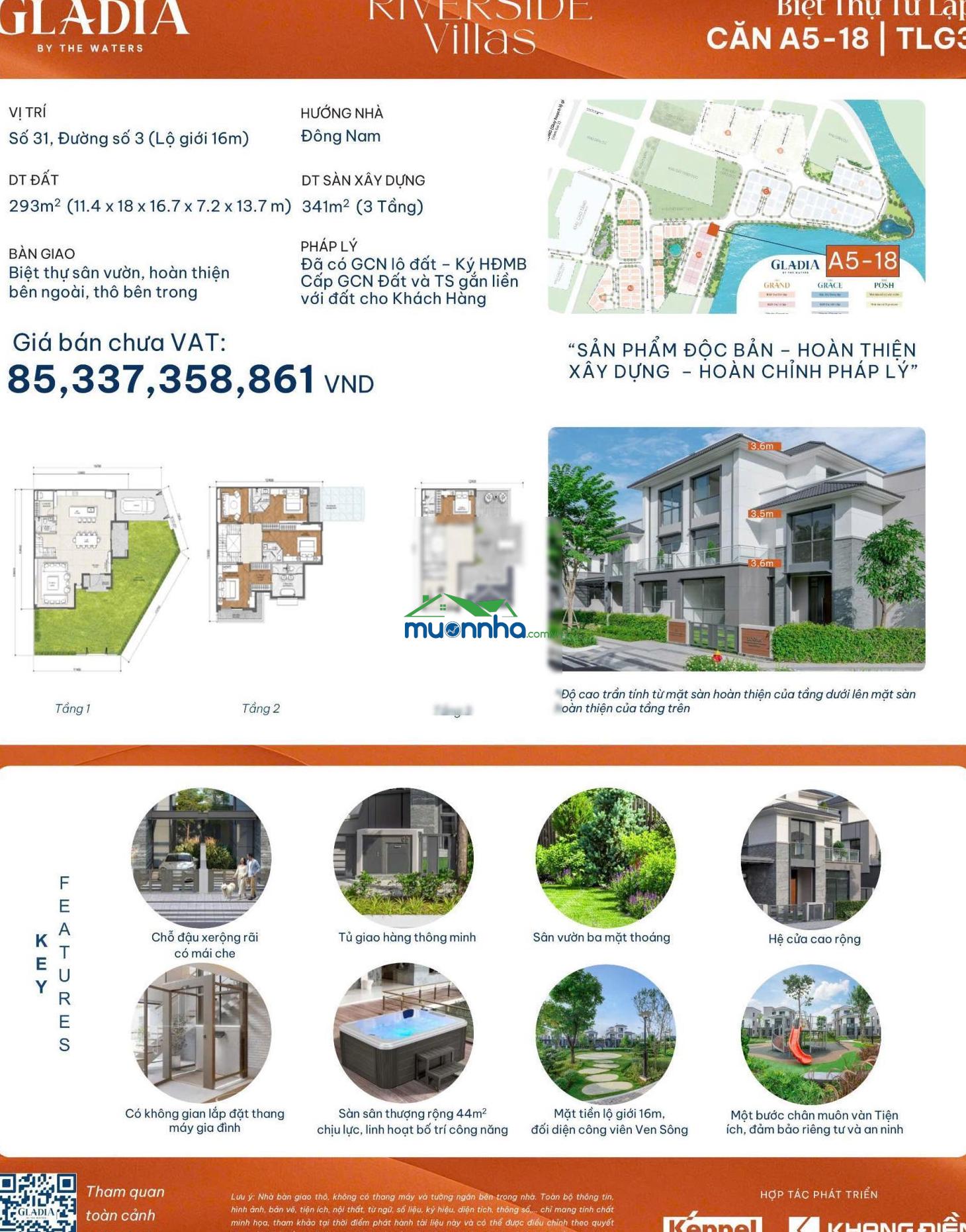 Biệt thự tứ lập | vị trí góc giao lộ sở hữu 3 mặt thoáng và view công viên ven sông