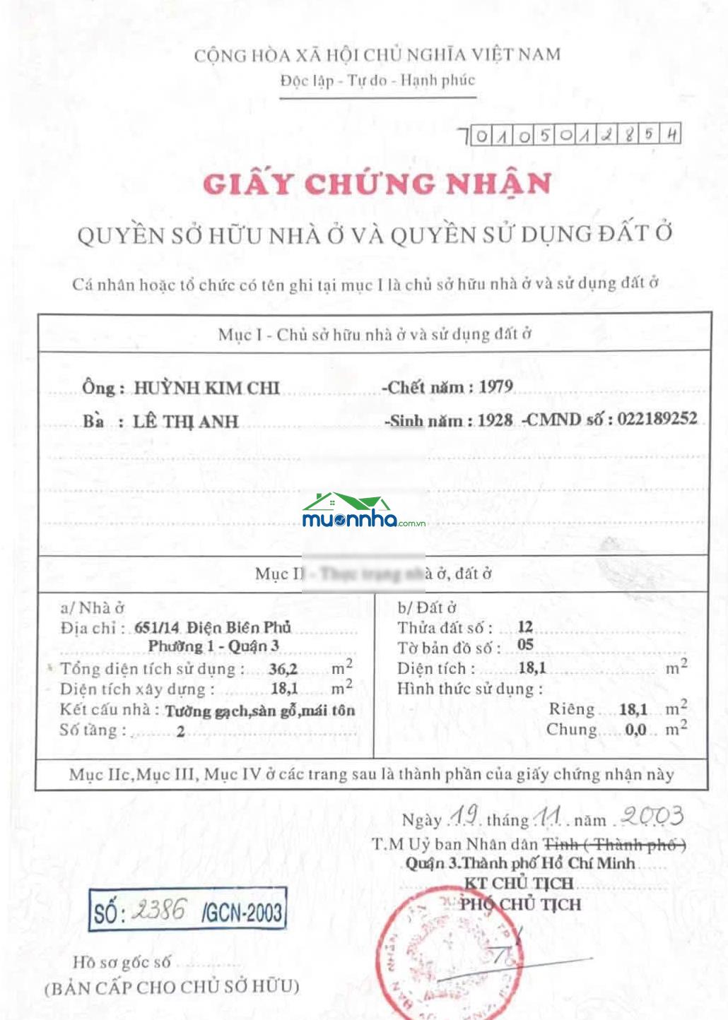 Giảm từ 3.2 tỷ xuống 2.65 tỷ hẻm 3.5m 651/14 điện biên phủ p1 quận 3, dt 2.8x7m, 1 trệt 1 lầu gỗ - 2