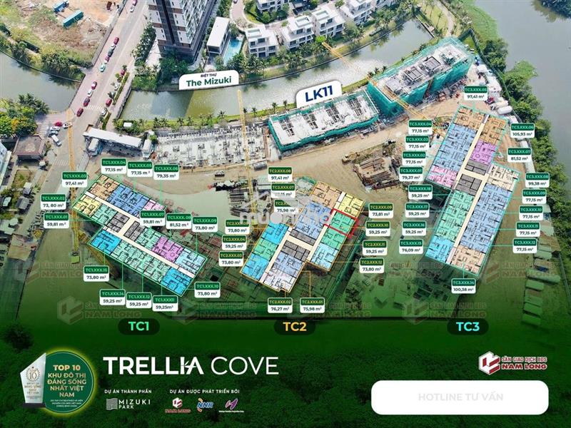 Suất nội bộ cđt nam long trellia cove mizuki park 59m2 4.6 tỷ có vat