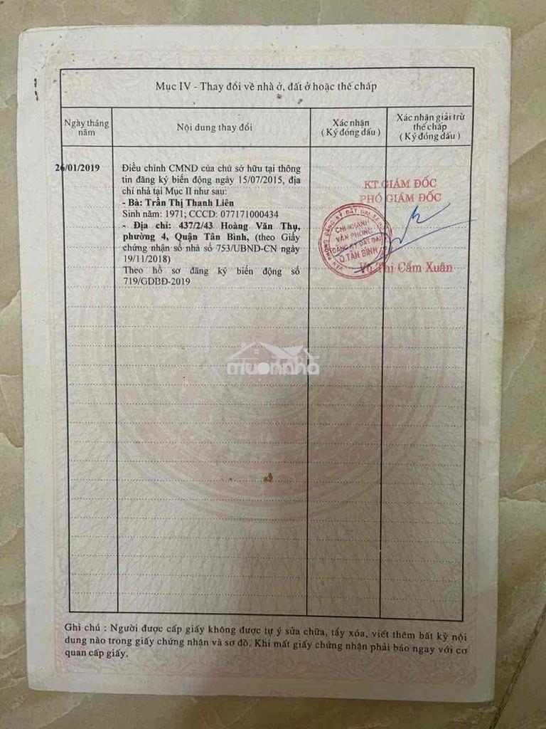 Bán nhà hoàng văn thụ , phường 4 tân bình