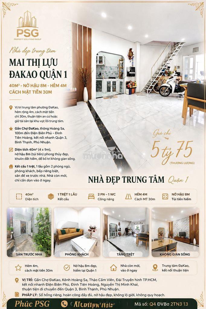 Mai thị lựu q1–40m²–2 tầng ở ngay–hẻm 4m cách mặt tiền 30m–nở hậu 8m