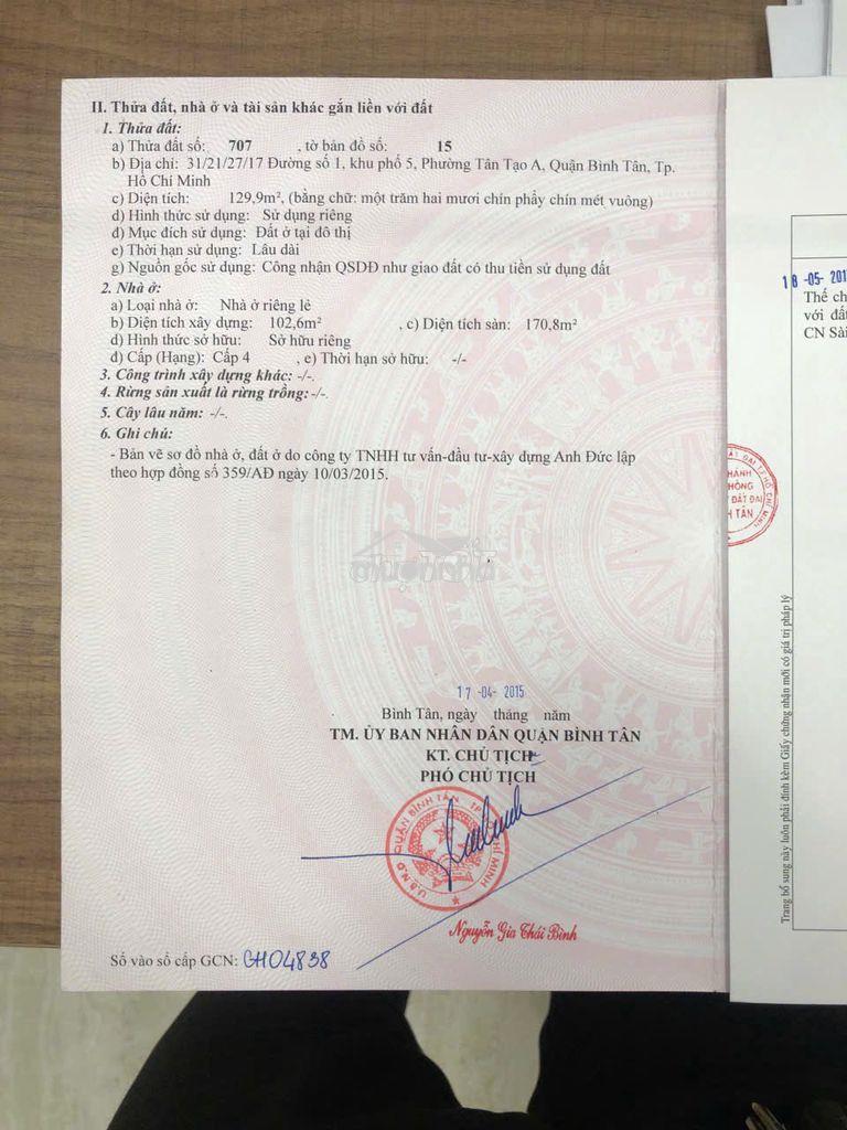 Bán nhà hẻm xe hơi bình tân