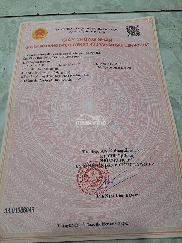 Bán nhà phường tam hiệp biên hòa