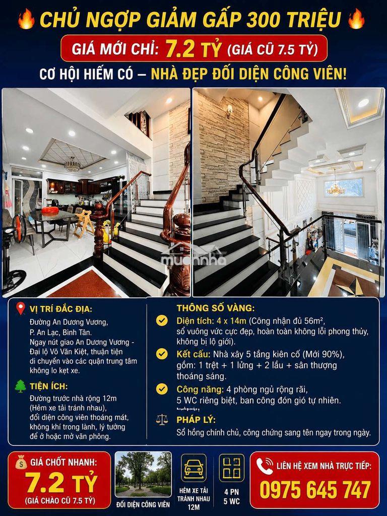 Chủ ngộp giảm 300tr tại đường an dương vương, nhà 5 tầng, hẻm xe tải