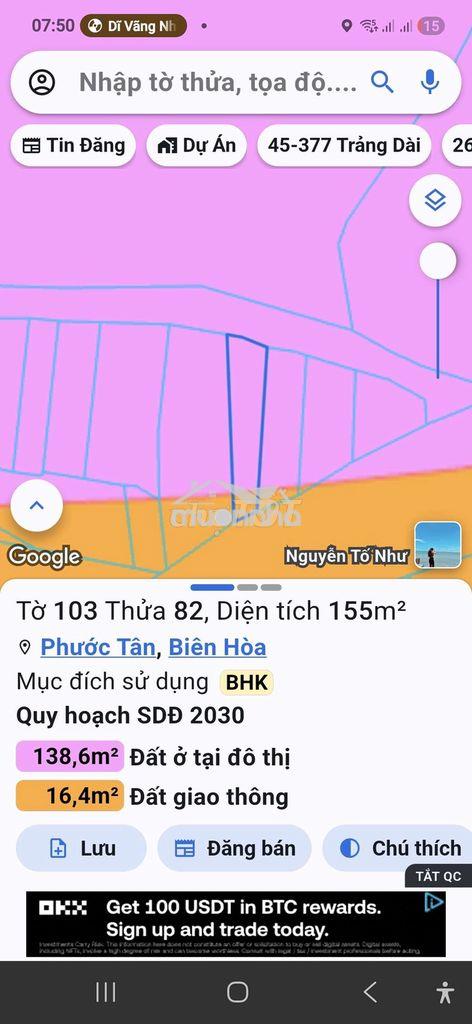 Đất 2 mặt tiền sổ riêng đường nam cao phường phước  tân tp đồng nai 