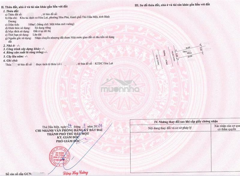 100m2 đất mt đường d10 khu tđc hòa lợi, p.hòa phú, tp tdm, bduong.