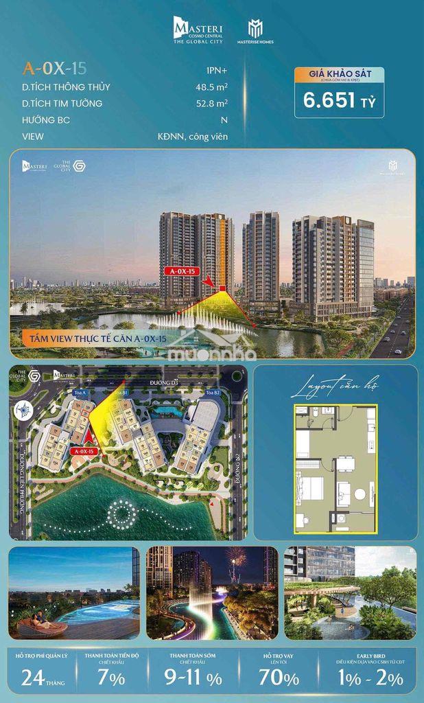 Masteri cosmo central – căn 1pn+ view hồ đẹp nhất  48.5m² giỏ hàng đq