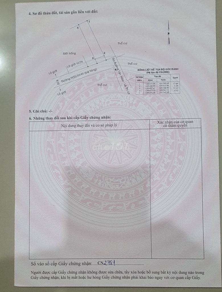 Tôi chính chủ cần bán 75 m đất thổ cư 1/tân hiệp 18 - 2