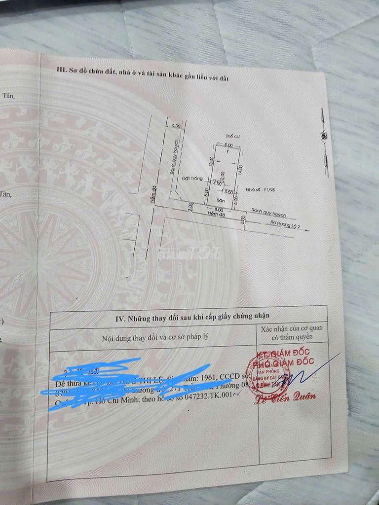 Bán nhà trệt + lầu hương lộ 2