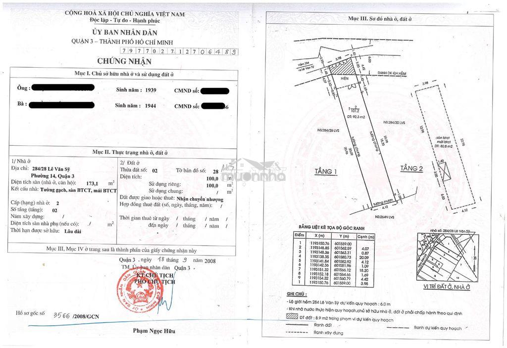 Cần bán nhà 284/28 lê văn sỹ . dt: 4 x 25m, 2 tầng , hẻm thông 1 soẹt - 4