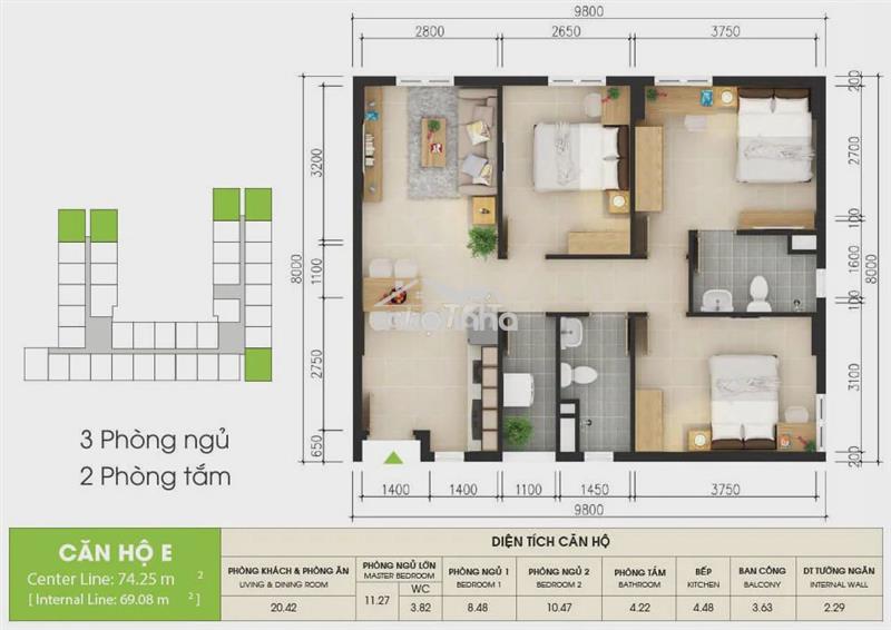Bán căn hộ sky 9 – căn góc 3 phòng ngủ