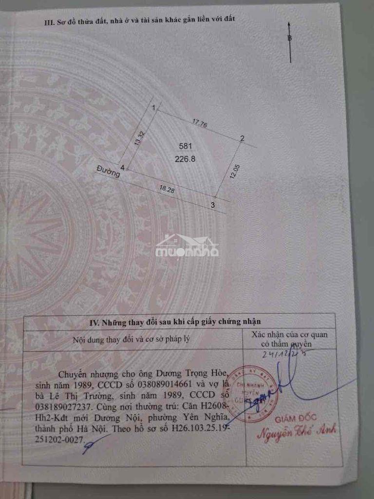 Bán đất nông nghiệp quốc oai