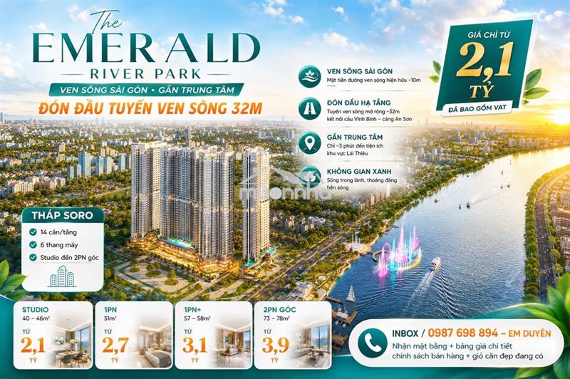 The emerald river park căn hộ ven sông, có bến du thuyền chỉ 48tr/m2