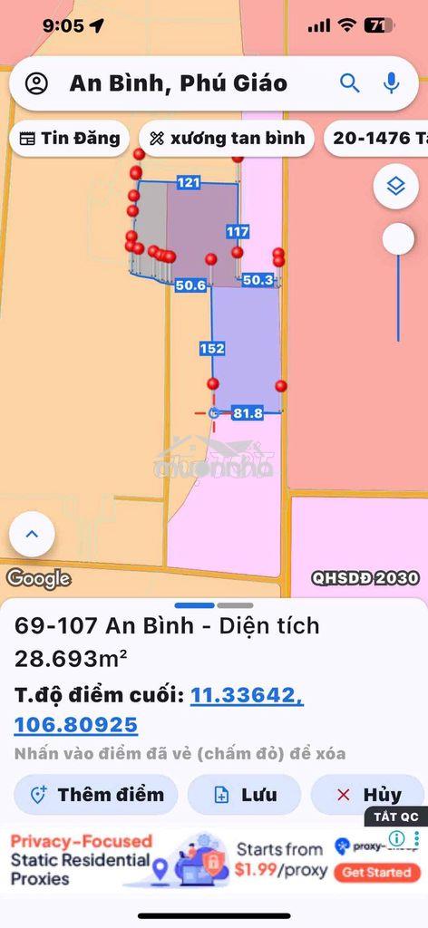 Đất 2,86ha mặt tiền đt741 – ngang 159m – có thổ cư – sổ riêng - 3