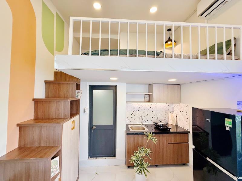 Studio tách bếp 30m2 full nt tone gỗ có tại phú mỹ