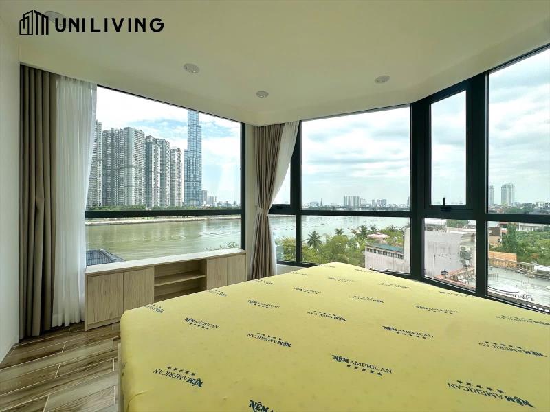 Căn hộ 1pn 40m² tại trần não, quận 2, thiết kế thoáng, có kính lớn đón nắng, bếp tách biệt và đầy đủ nội thất