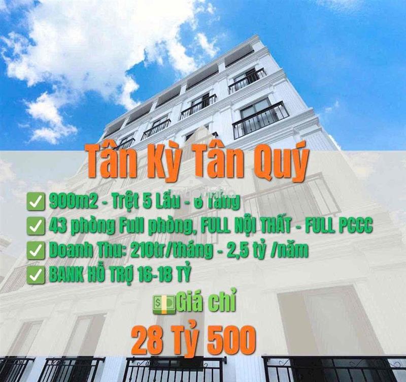 Bán toà chdv tân kỳ tân quý 43 phòng doanh thu 210tr/ tháng