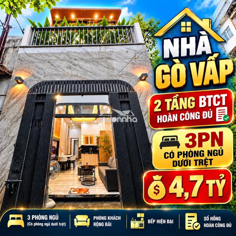🔥 Nhà gò vấp – 30,4m² - 2 tầng btct – hoàn công đủ – 3pn – 4,7 tỷ 🔥