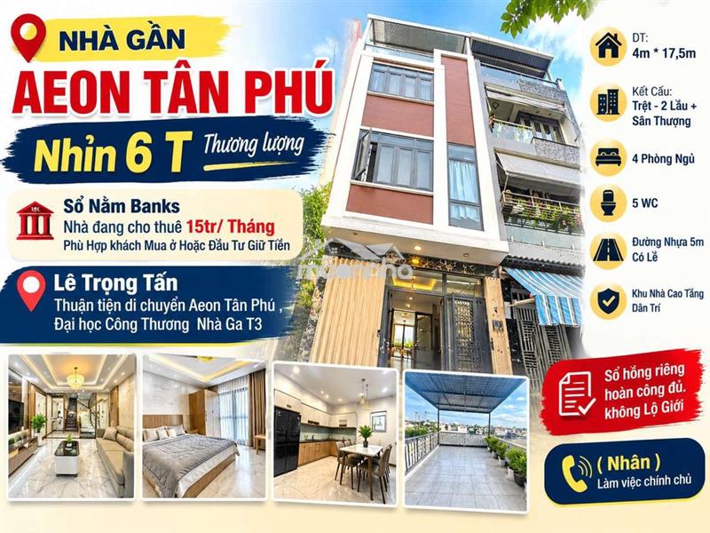 ❇ Nhà gần aeon tân phú ❇ 4 tầng - 4pn - 70m2 - nhỉn 6 tỷ thương lượng